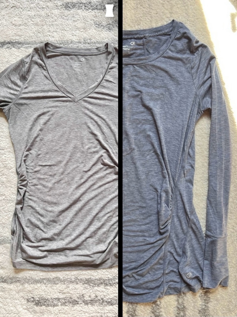 2 Pack GapFit Maternity Size S -Grey Short Sleeve, Blue Long Sleeve Workout Tees